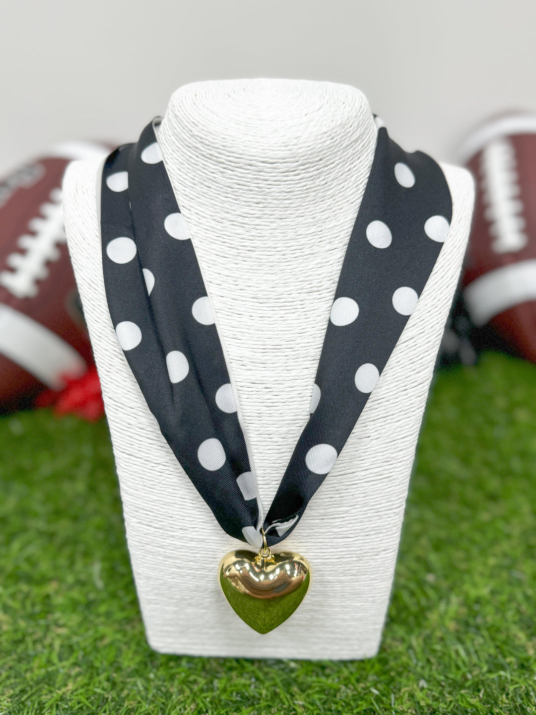 Hart Designs Jewelry - Black/White Polka Dot Scarf Necklace "Gold Heart"