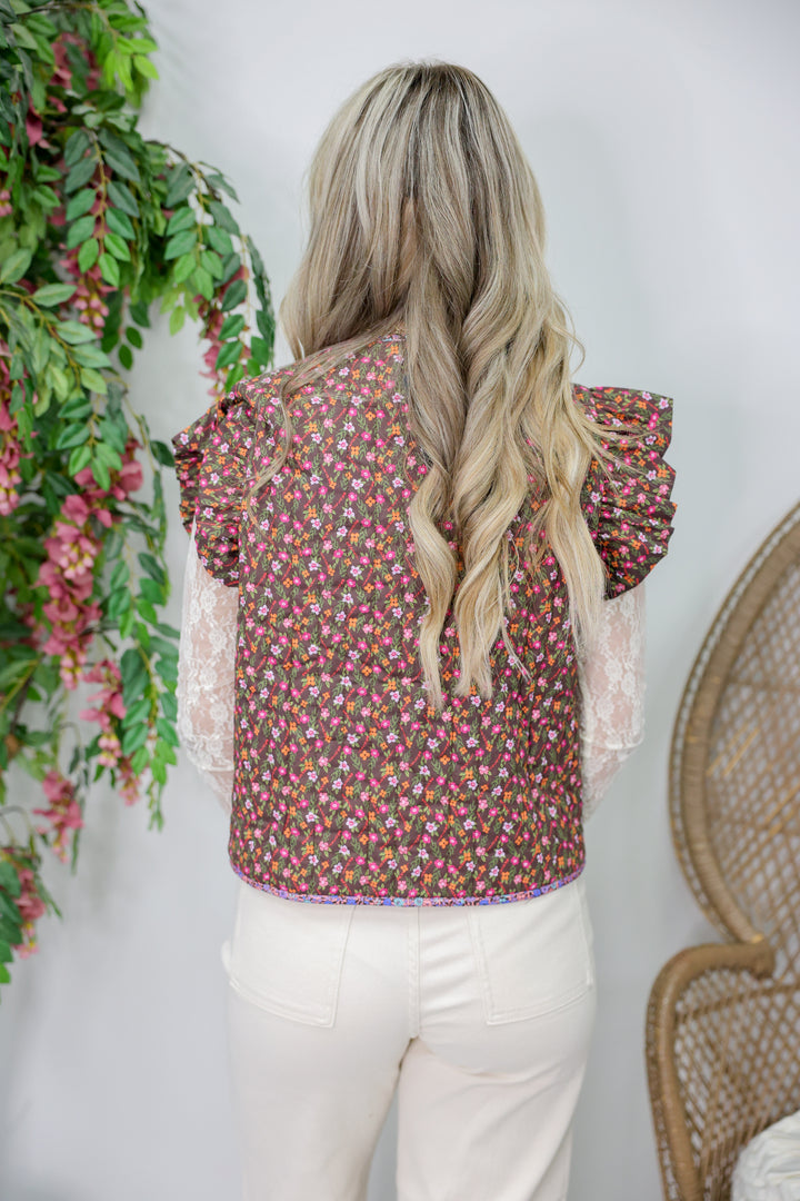 Ditsy Floral Print Toggle Closure Vest