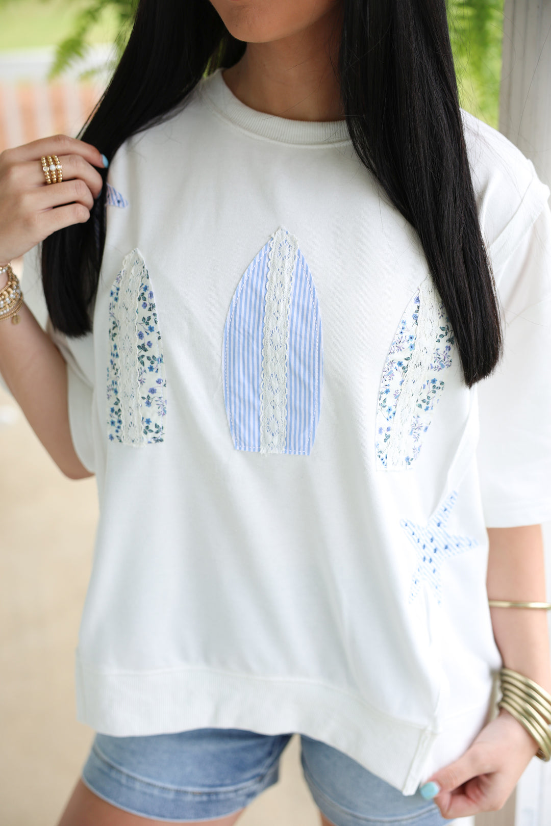 Surf Board Patchwork Oversized Short Sleeve Boxy Top