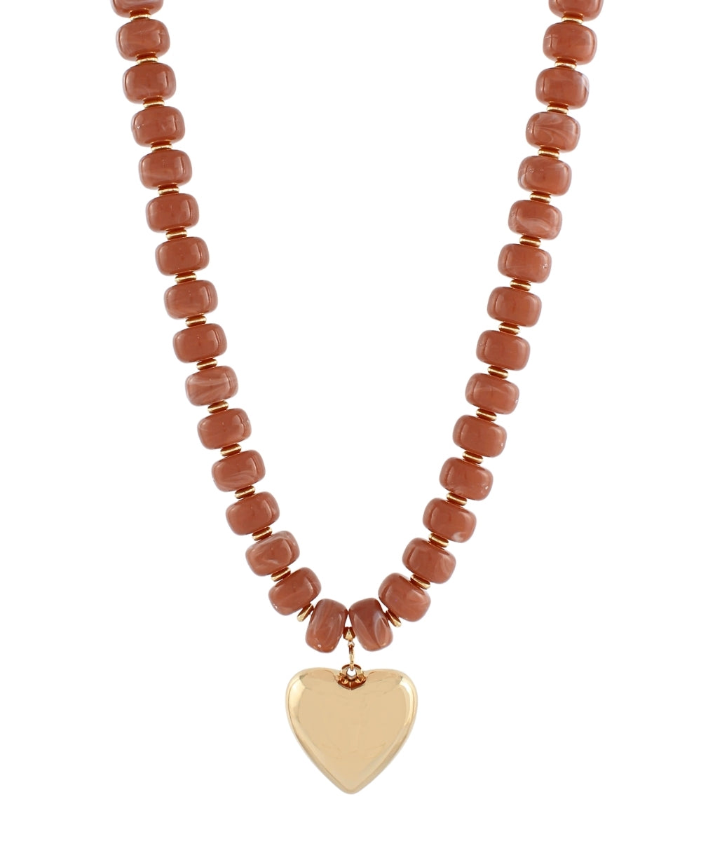 Puffy Heart Marble Rondelle Bead Necklace "Mauve"