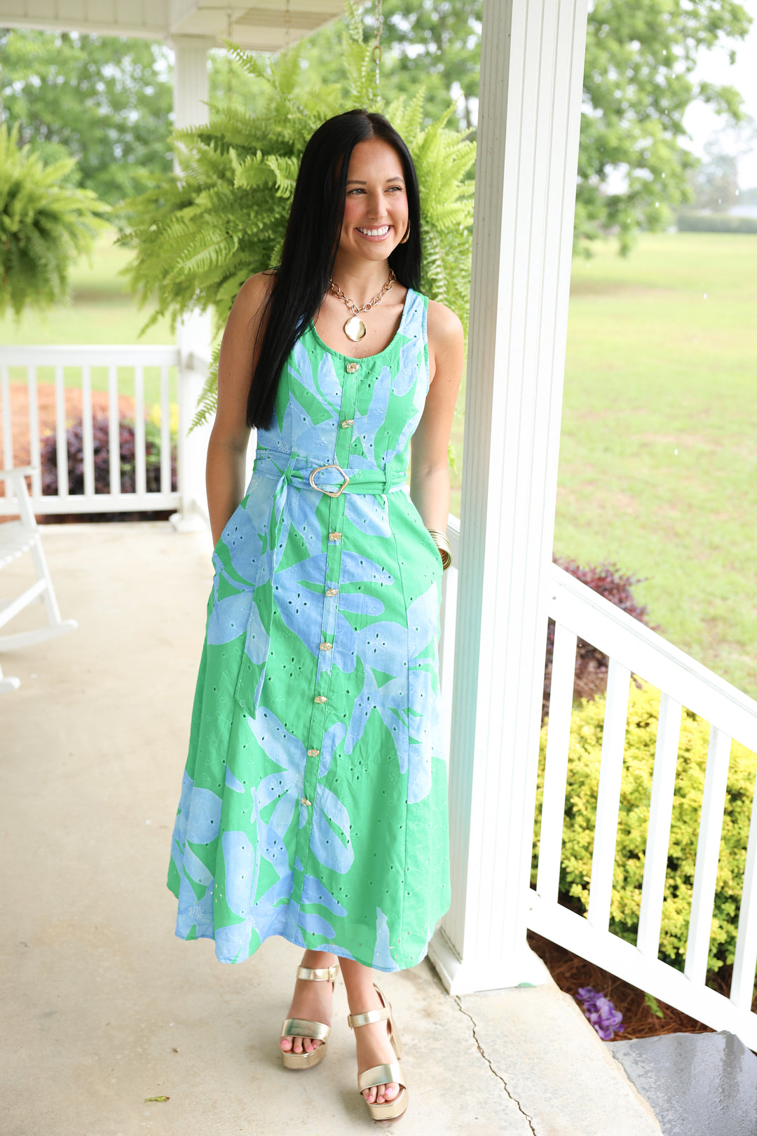 Blue Lagoon Bloom Midi Dress "Green"