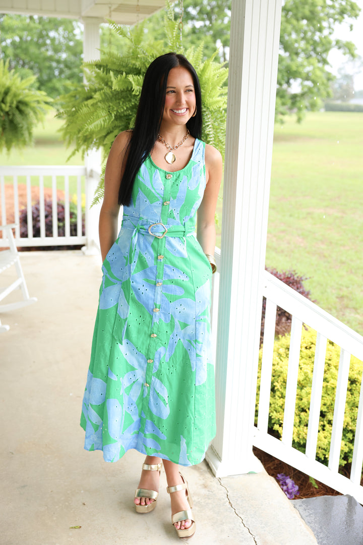 Blue Lagoon Bloom Midi Dress "Green"