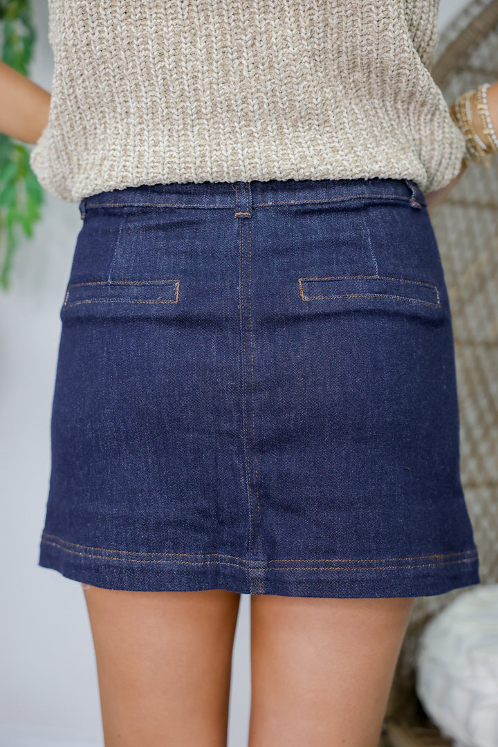 Soft Washed Button Down Mini Denim Skirt