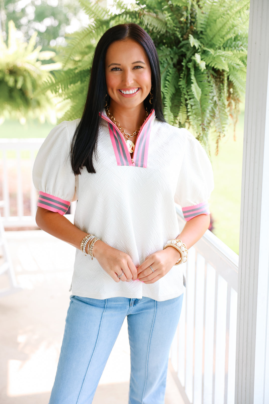 Textured Stripe Contrast Top