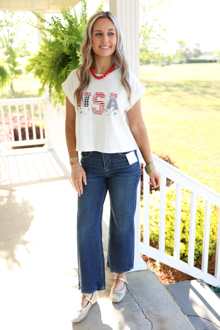 USA Floral Patchwork Top "White"