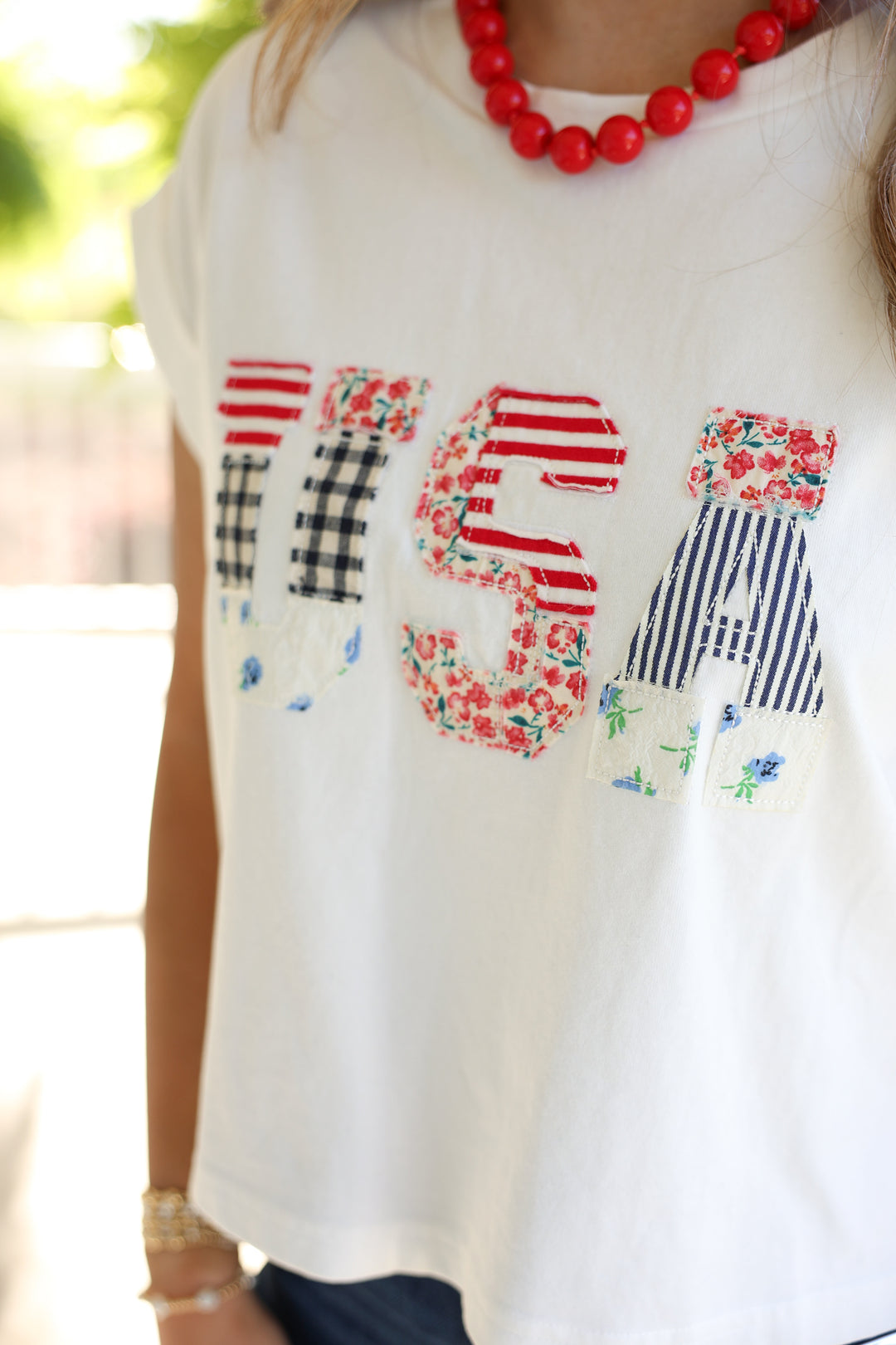 USA Floral Patchwork Top "White"