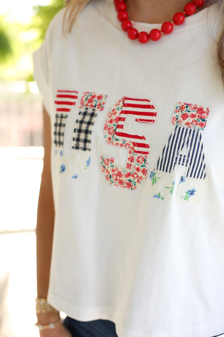 USA Floral Patchwork Top "White"