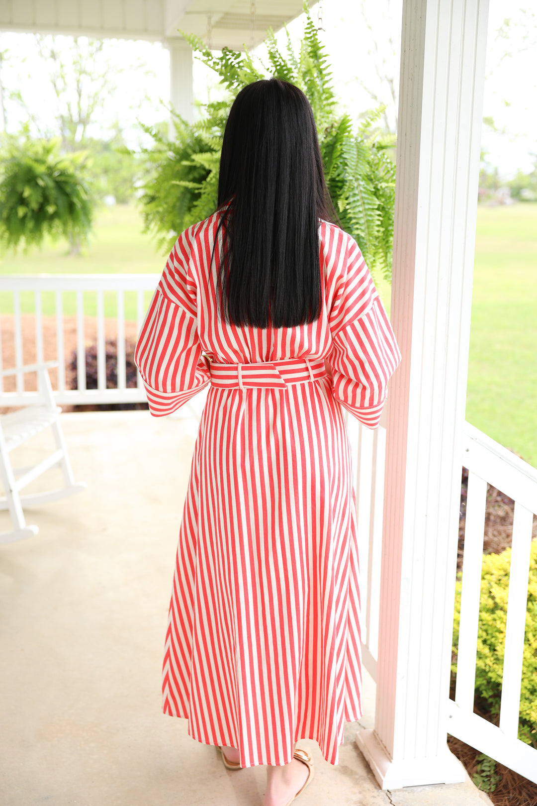 Camden Stripe Midi Dress "Red"