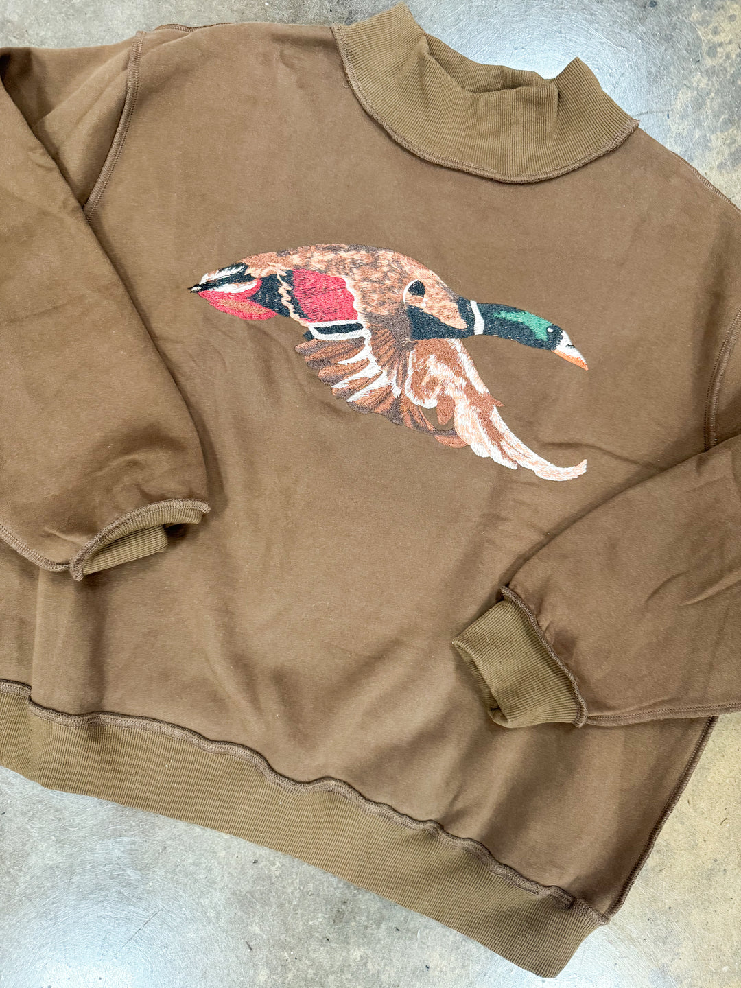 Mallard Duck Mock Neck Embroidered "Brown"