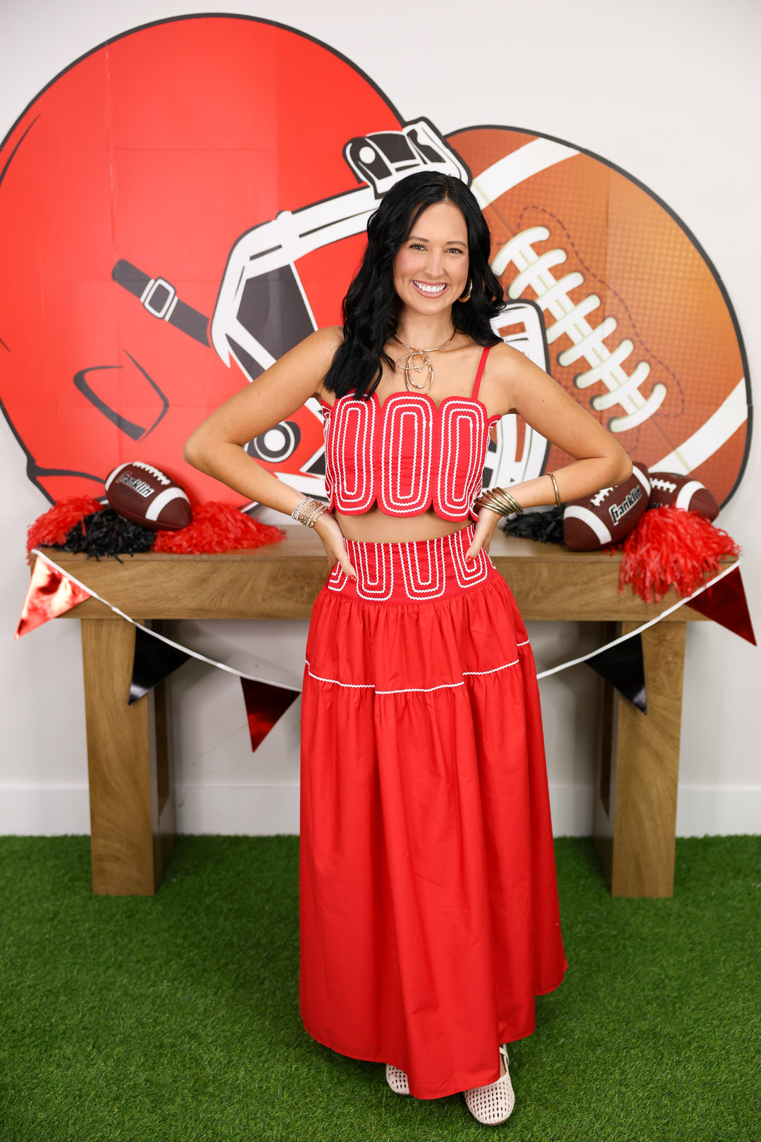 Exclusive Lace Trimmed Top & Skirt Set "Red/White"