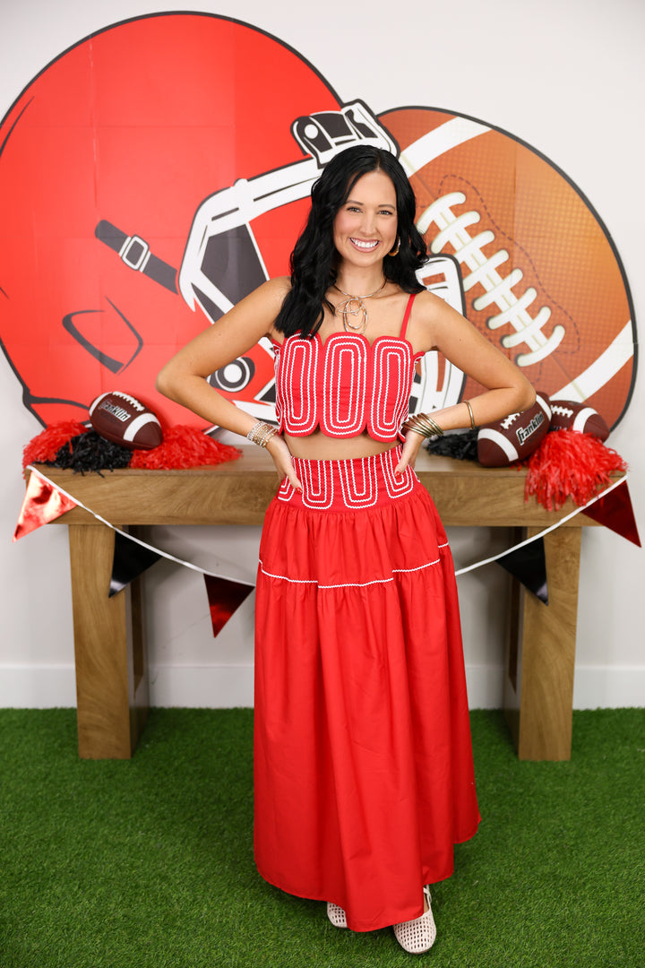 Exclusive Lace Trimmed Top & Skirt Set "Red/White"