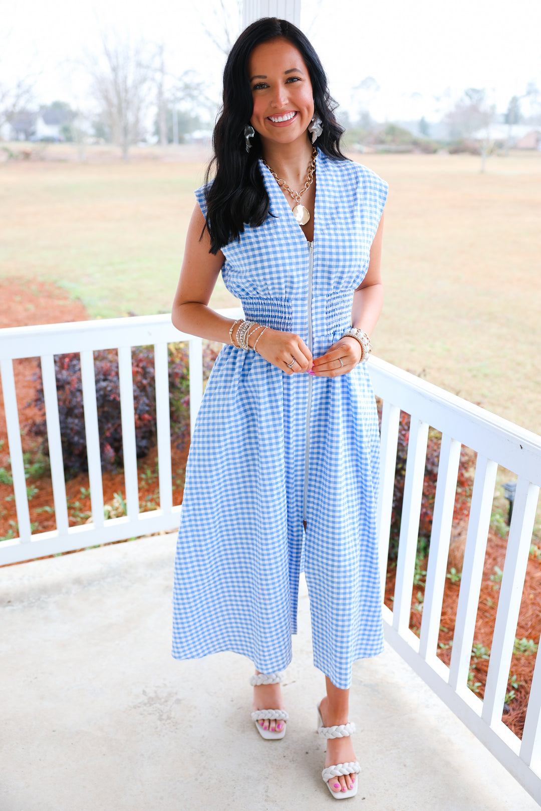 Gracious Gingham Zipper Dress "Blue"