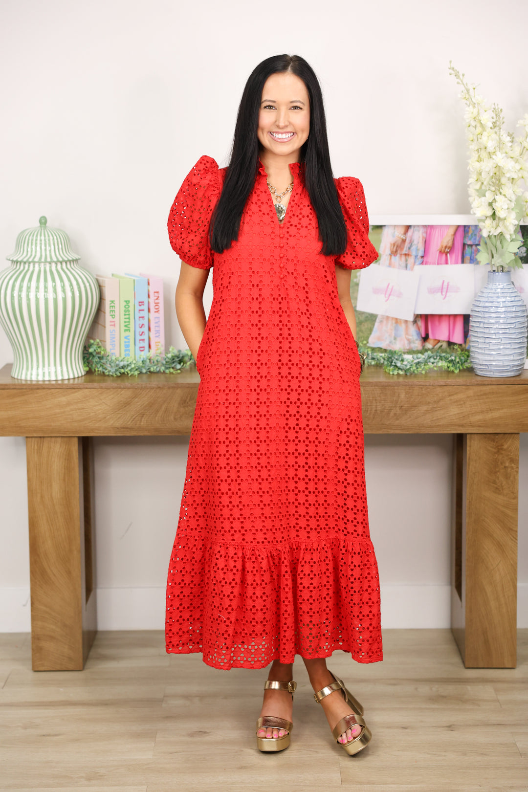 The Everlasting Eyelet Dress "Red"