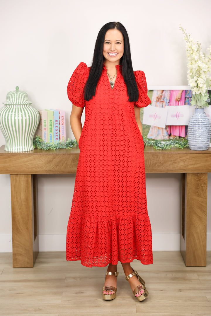 The Everlasting Eyelet Dress "Red"