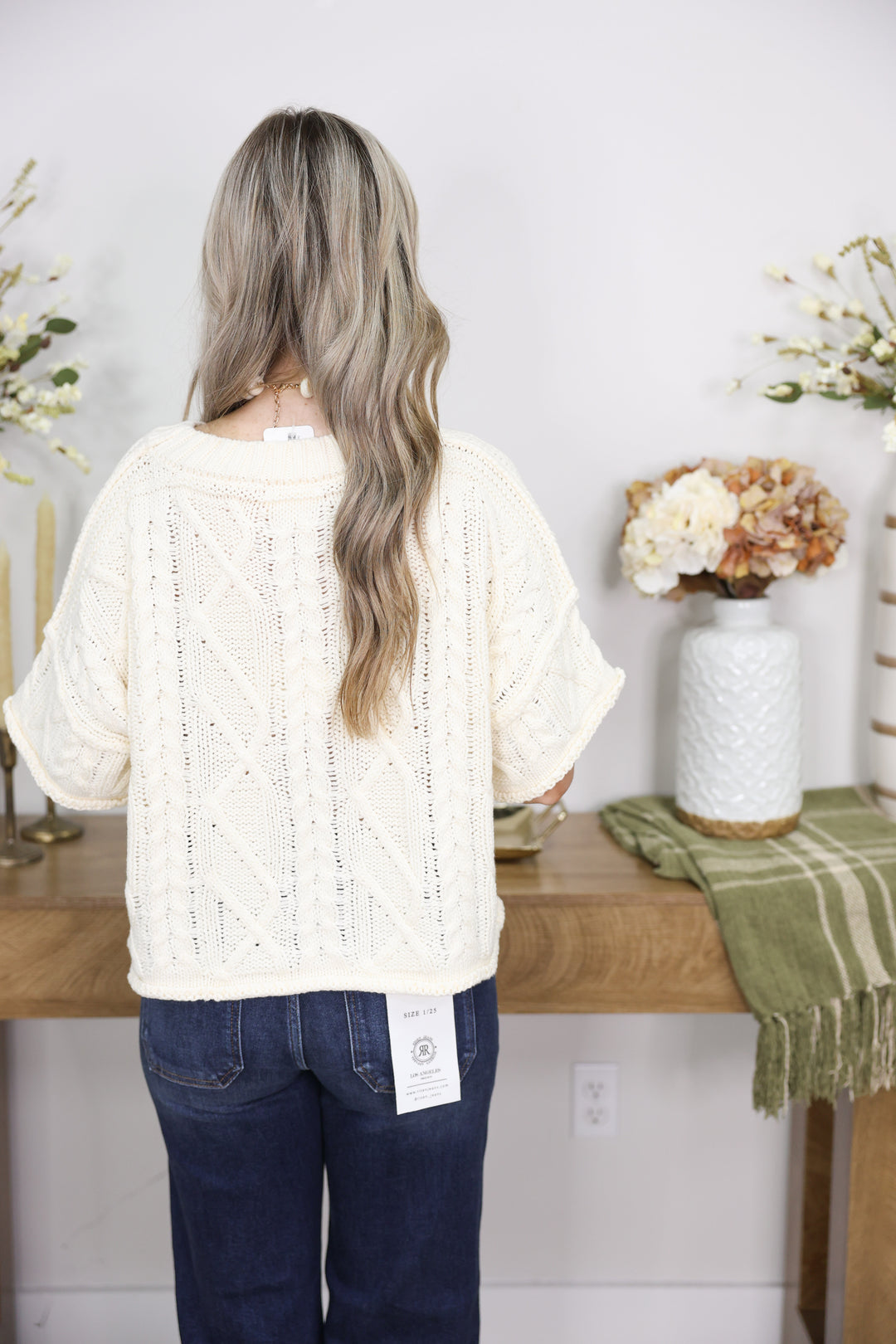 Round Neck Short Sleeve Knit Sweater Top "Cream"