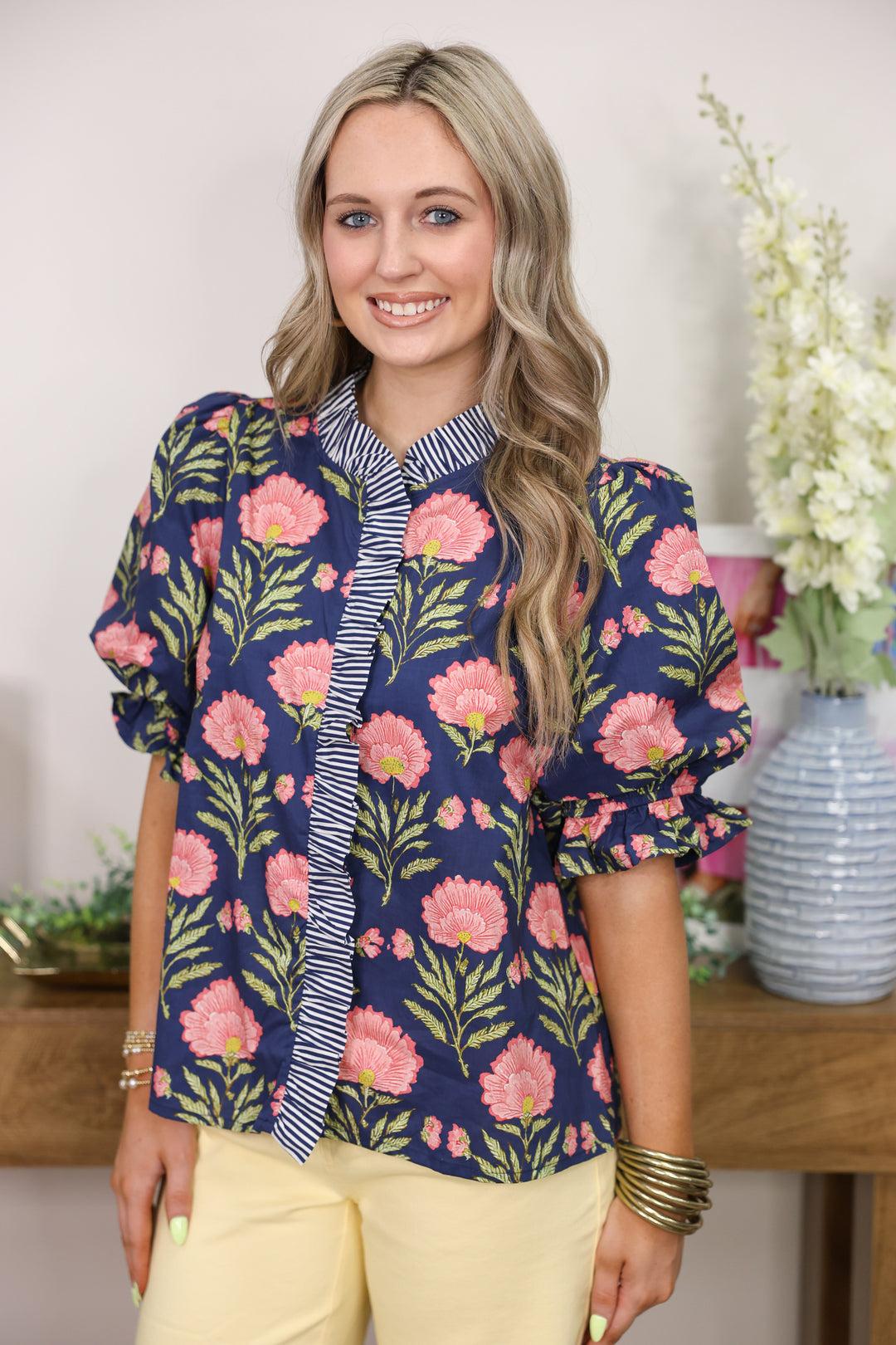 Hampton Floral Top "Navy"