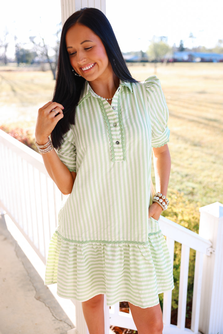 Striped Era Dress "Green Tea"