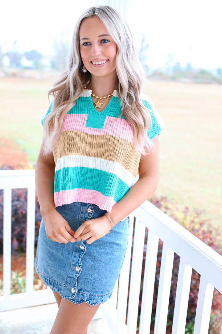 Stripe Sleeveless Top "Jade/Blush/Mango"