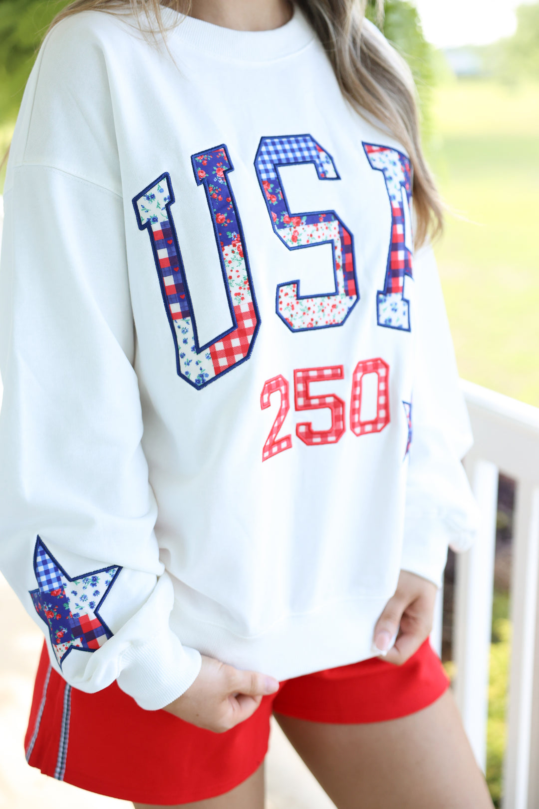 'USA' & 'STAR' Patchwork Printed Patches Sweatshirt