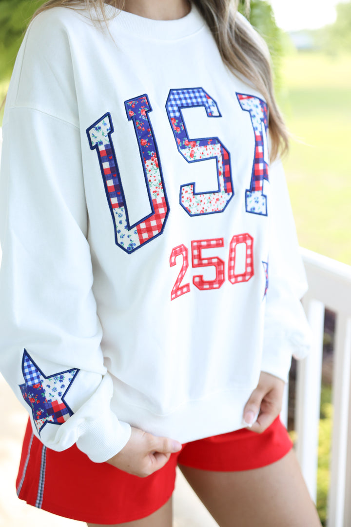 'USA' & 'STAR' Patchwork Printed Patches Sweatshirt