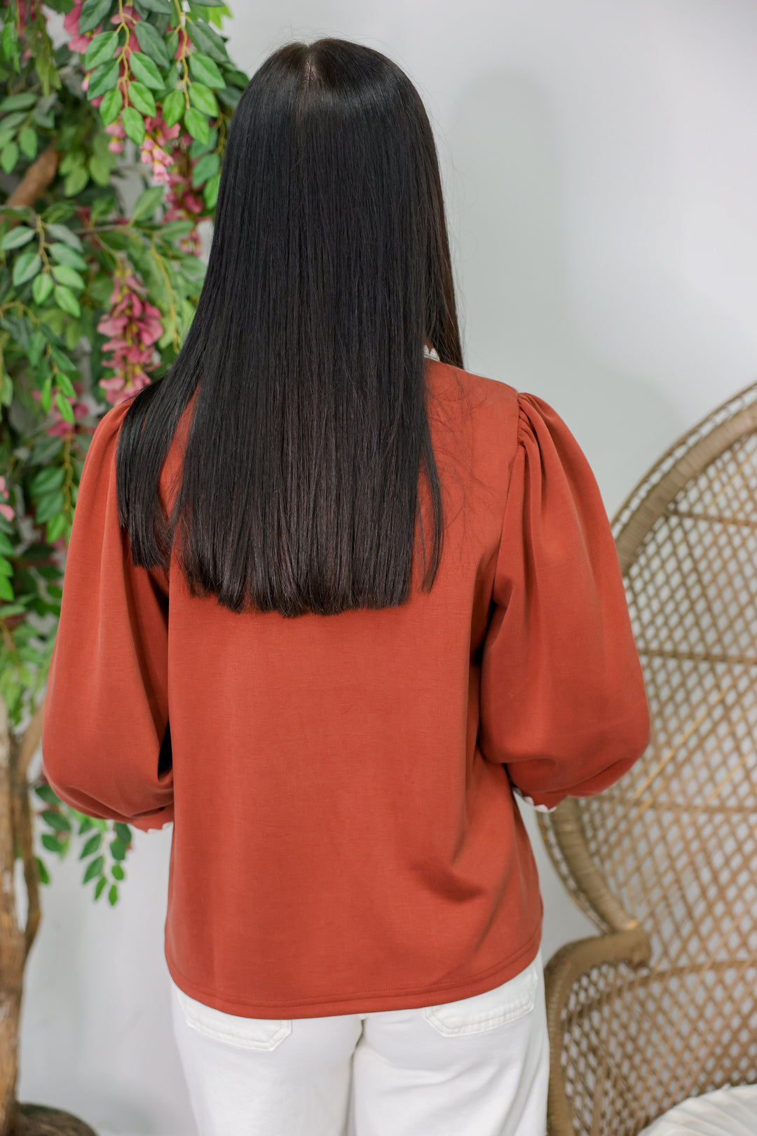 Butter Soft 3/4 Sleeve Trim Detail Top "Clay"
