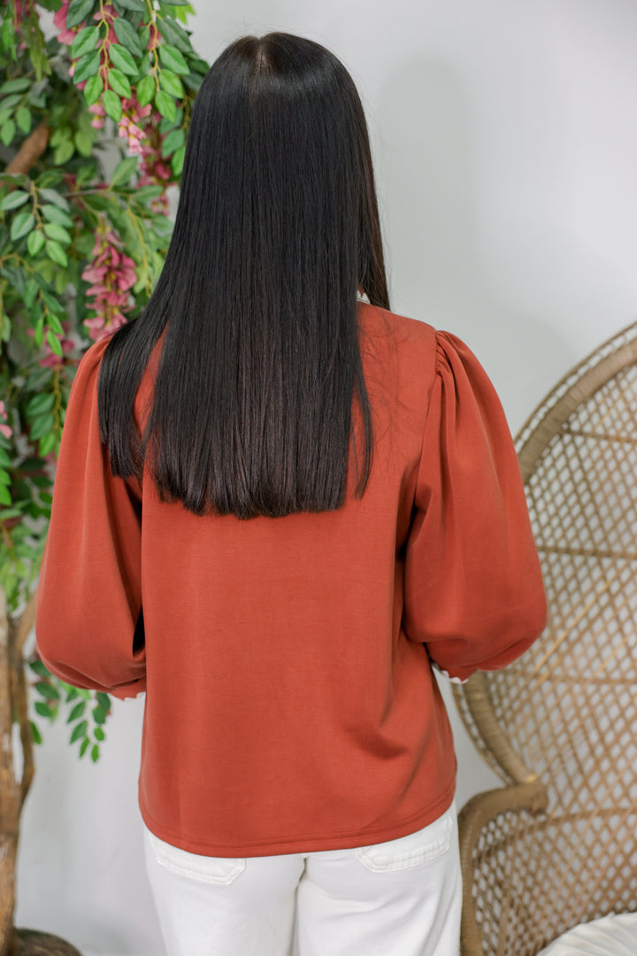 Butter Soft 3/4 Sleeve Trim Detail Top "Clay"