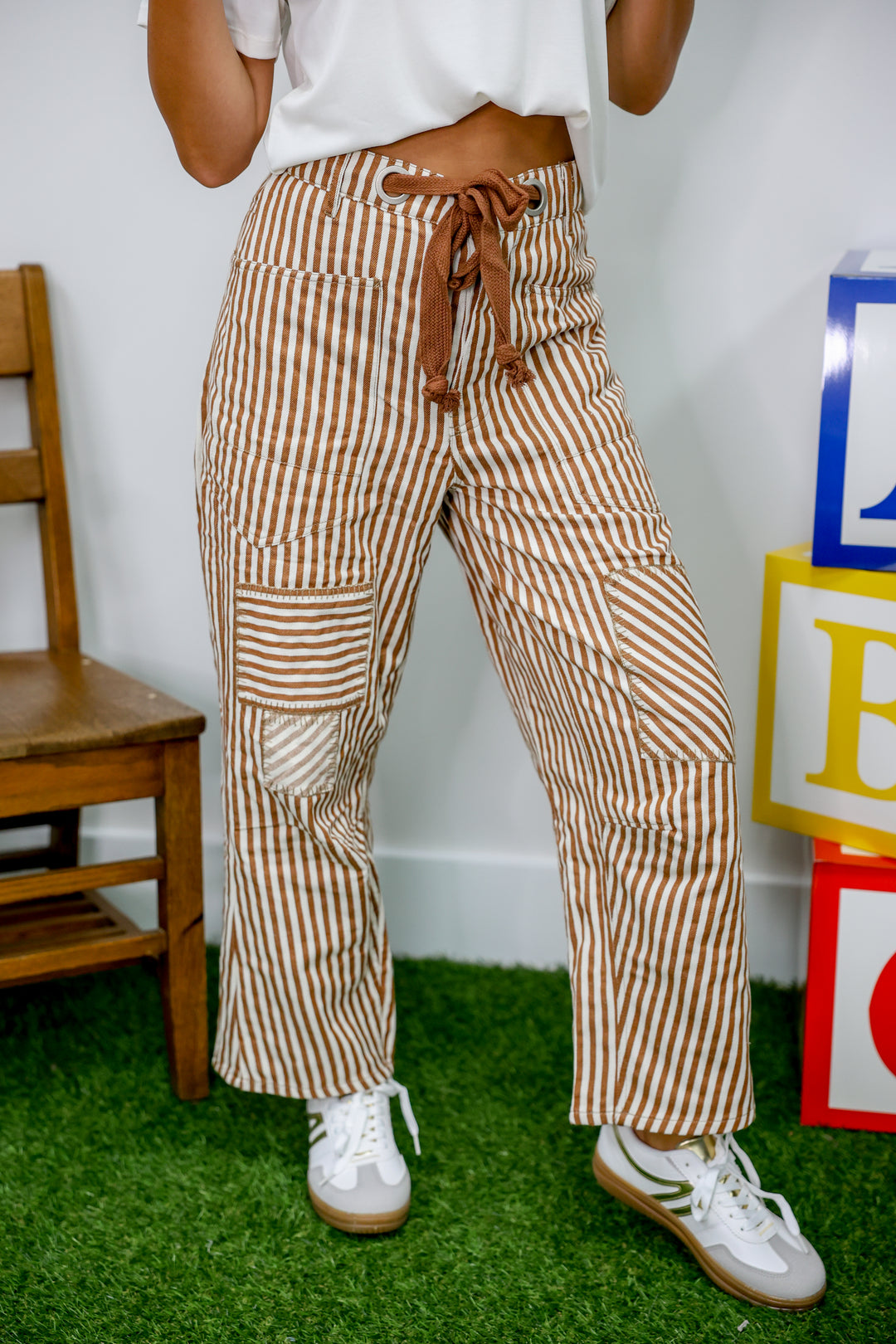 Striped Barrel Pants "Caramel"