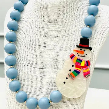 Holiday Beaded Snowman Necklace