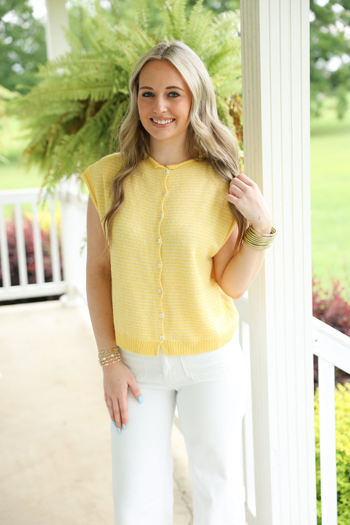 Striped Sweater Vest Cardigan "Butter"