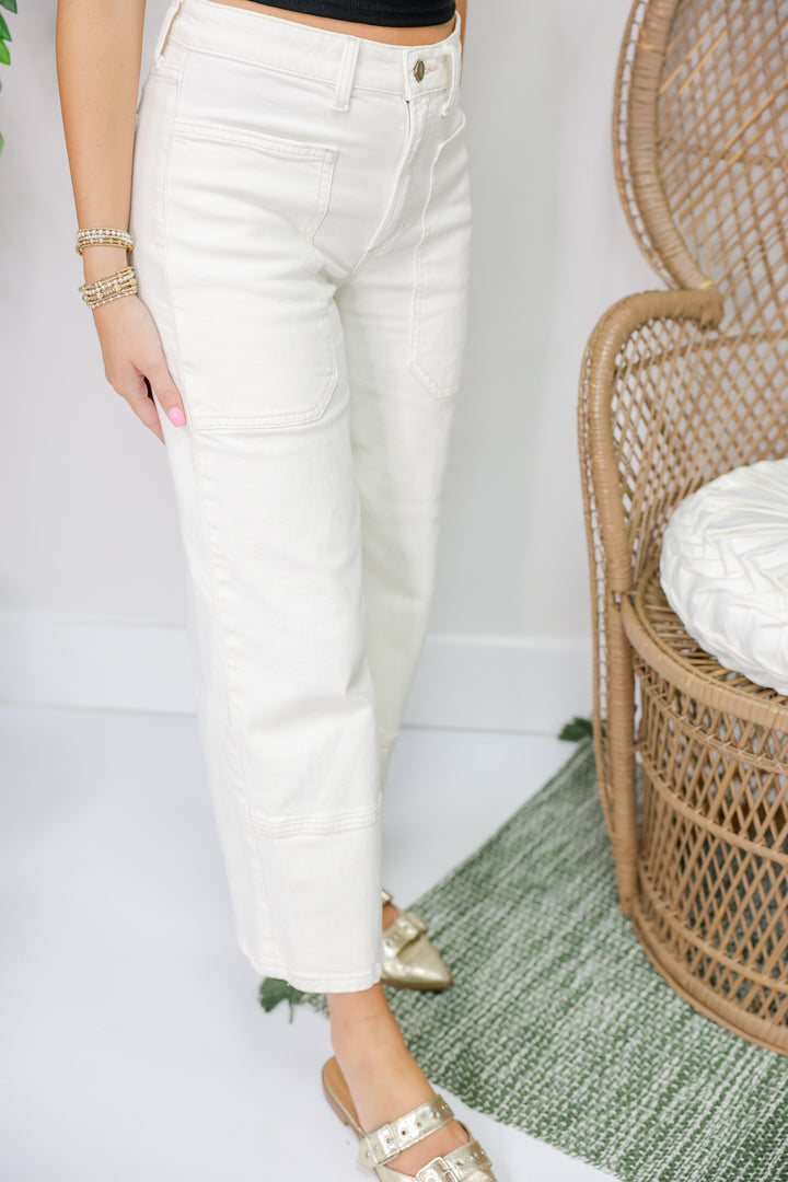 JBD High Rise Cropped Wide Leg Jeans "Off White"