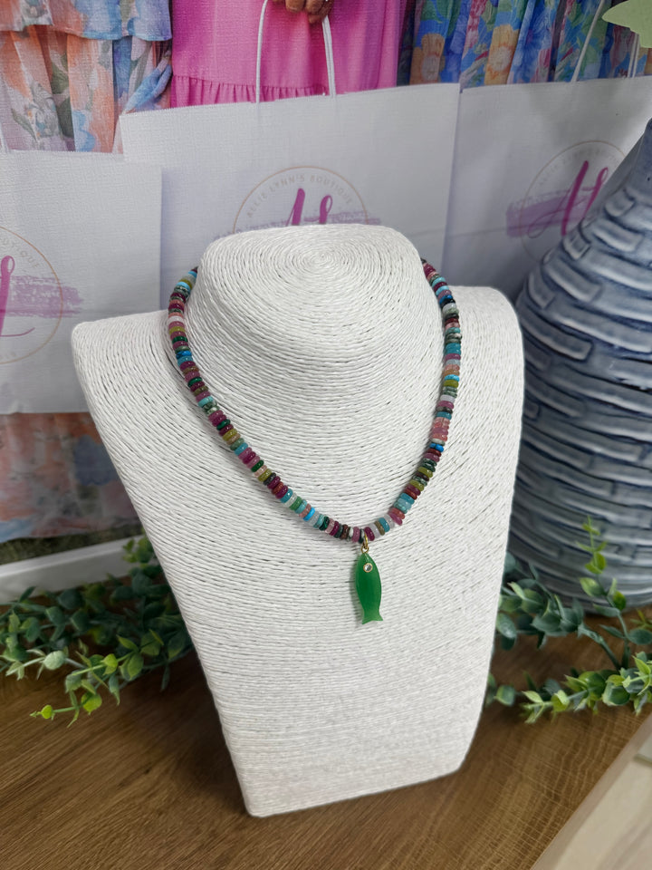 Hart Designs Jewelry - Multi Beaded Necklace "Green Fish Charm"