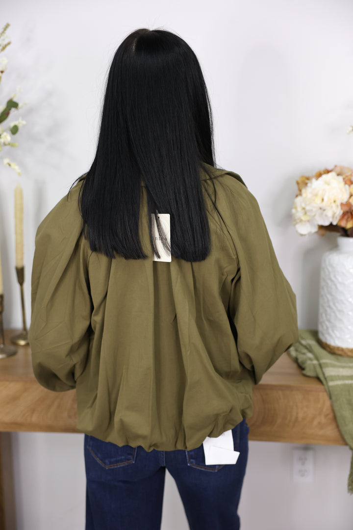Solid Long Sleeve Jacket W/ Gold Zipper "Olive"
