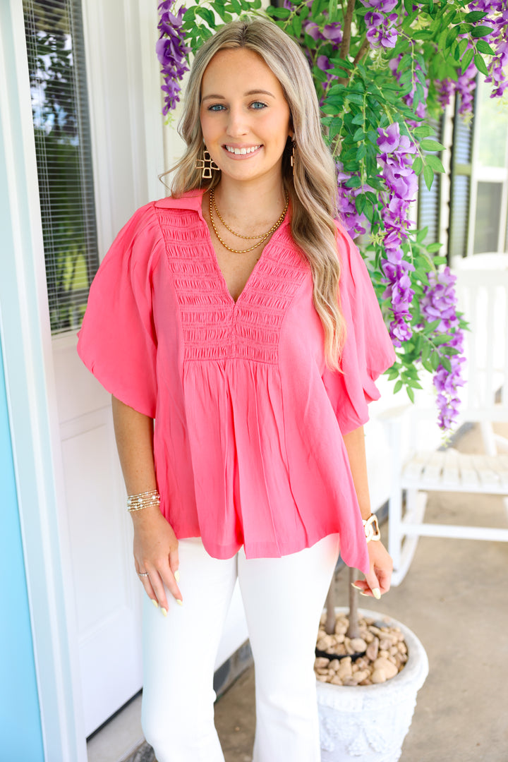 Coral Pink Collared Top