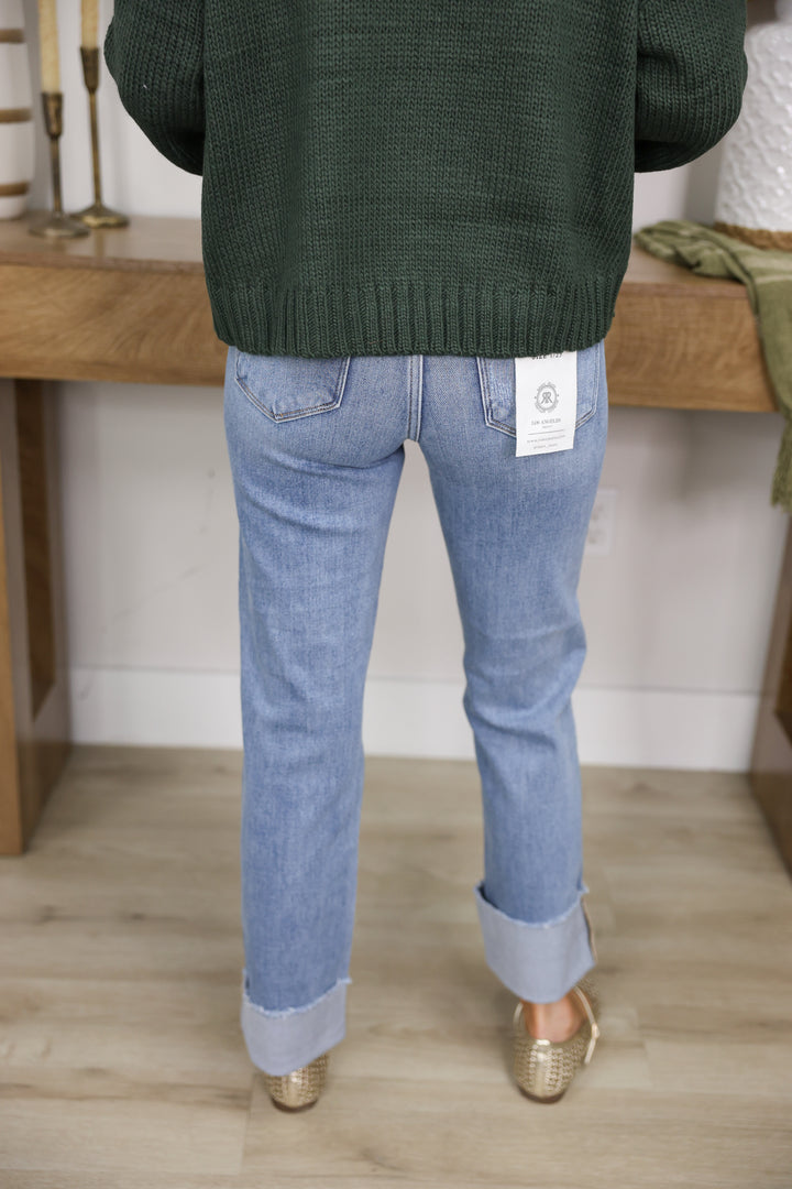 Risen - TC 4 Way Stretch Mid Rise Crop Straight Cuffed Jeans "Medium"