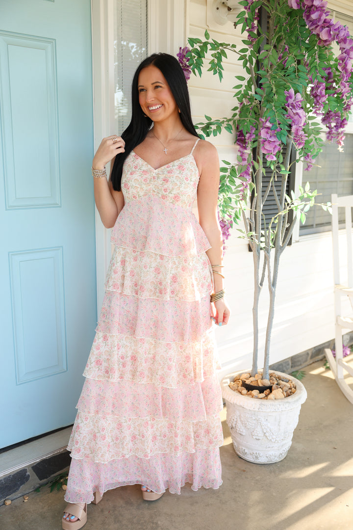 Ryland Romantic Tiered Maxi Dress "Pink Multi"