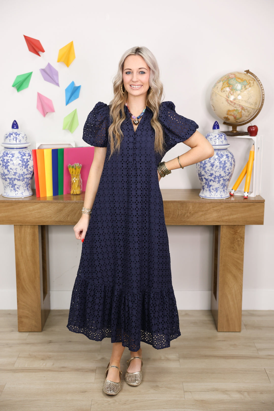The Everlasting Eyelet Dress "Navy"
