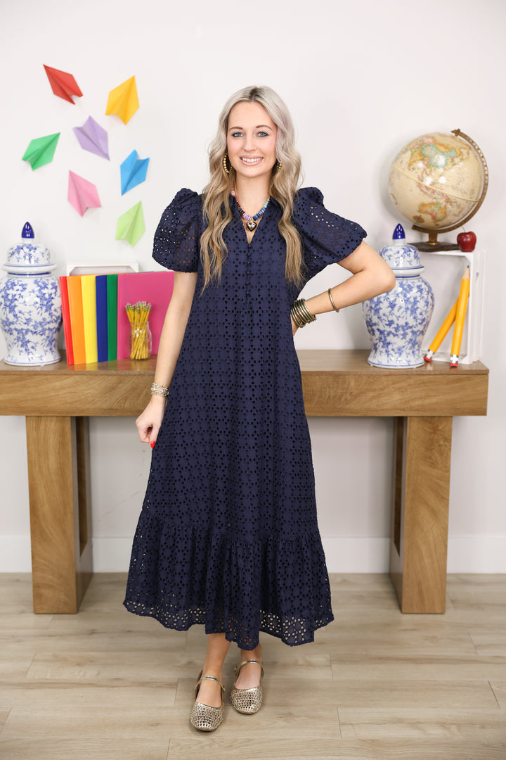 The Everlasting Eyelet Dress "Navy"