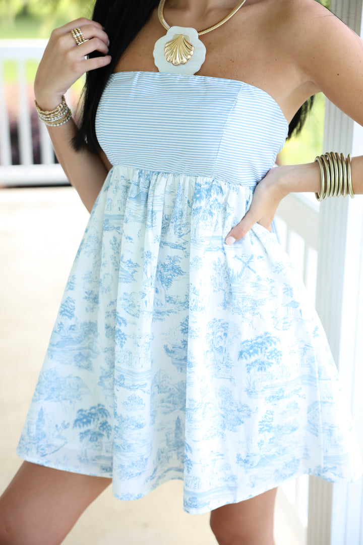 Whispering Winds Strapless Mini Dress "Blue"