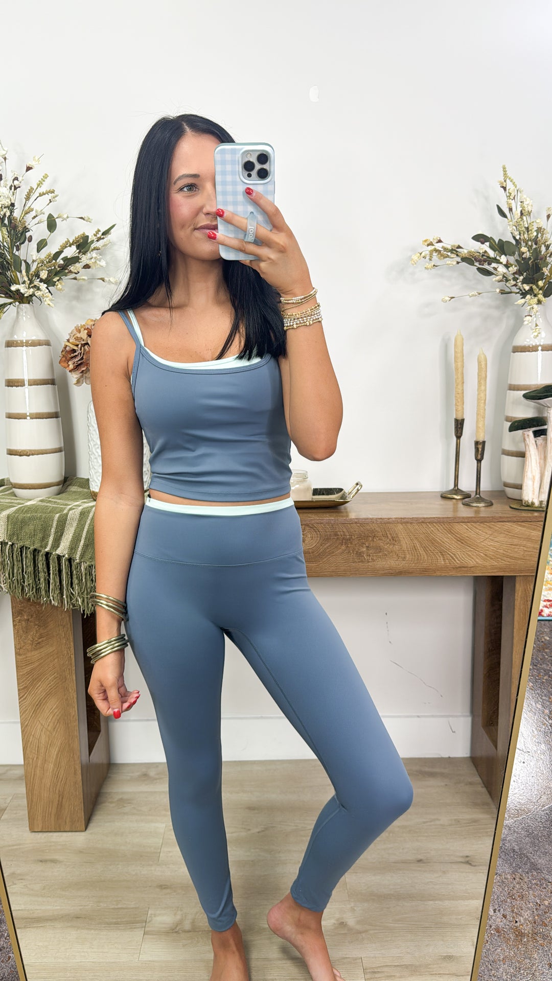 Double Layered Tank Top & Legging Set "Slate Combo"