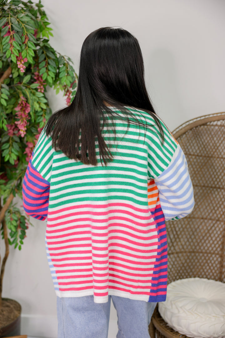 Striped Color Block Open Front Cardigan "Candy Stripe"