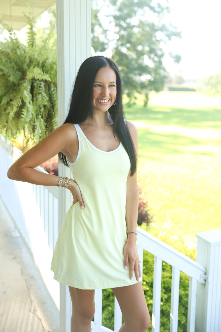 Butter Contrast Piping Mini Dress "Lemonilla/White"