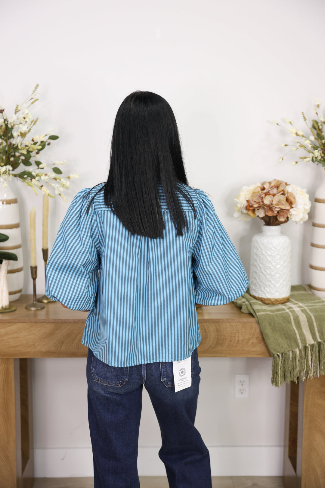 Stripe Neck Tie Top "Blue"