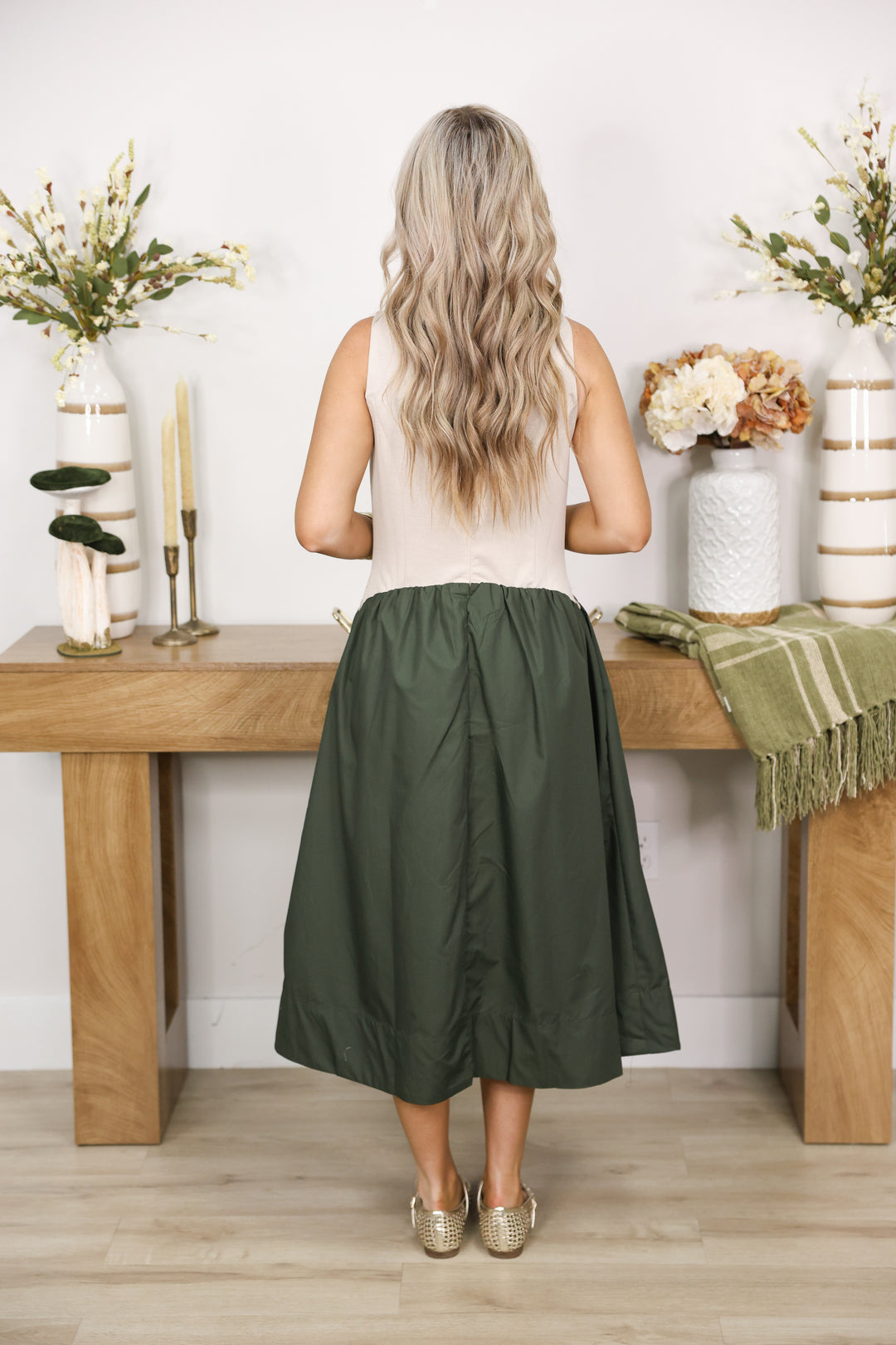 Solid Sleeveless Mock Neck Midi Dress "Oat"