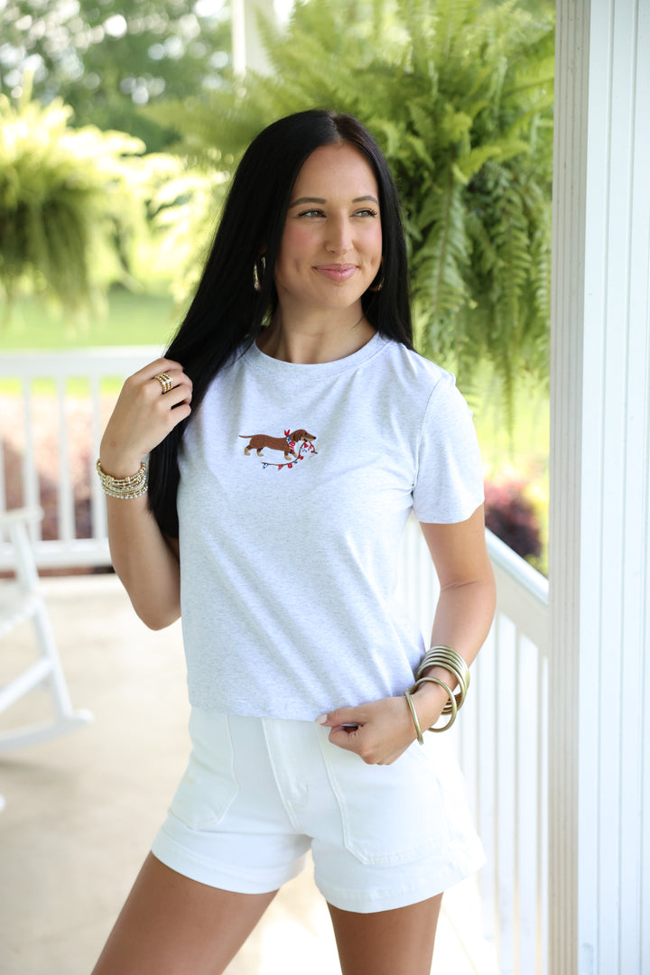 Crew Neck Short Sleeve "USA DOG" Embroidered Jersey Baby Tee