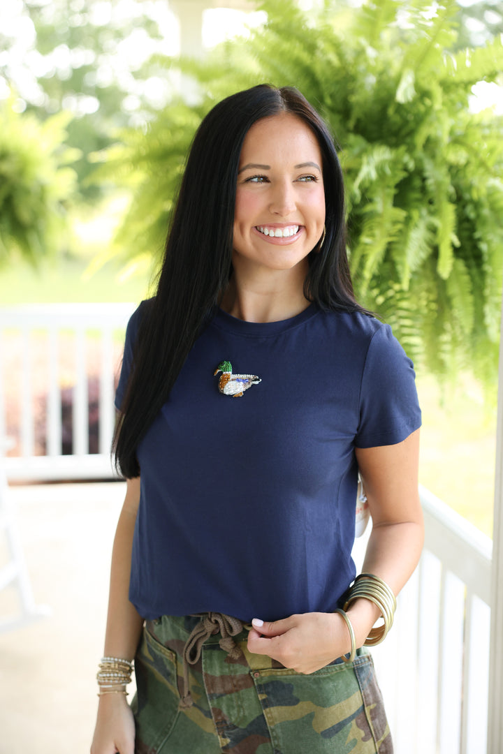 Beaded Mallard Baby Tee "Navy"