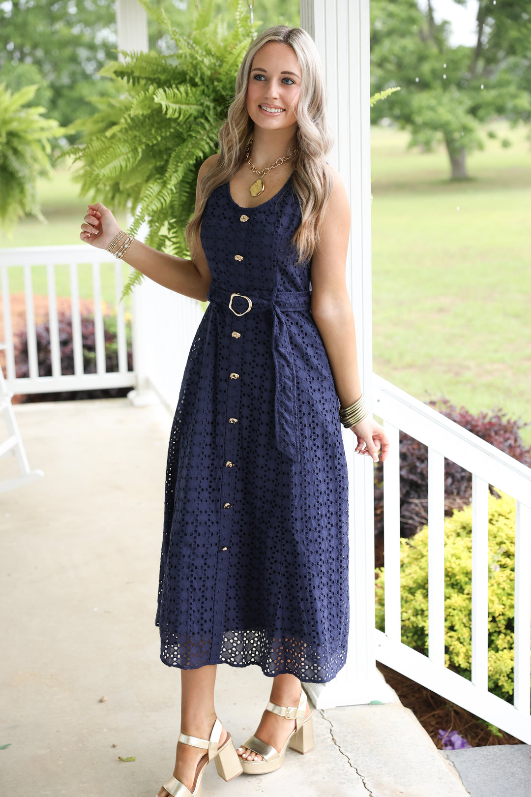 Everlasting Eyelet Sleeveless Midi Dress