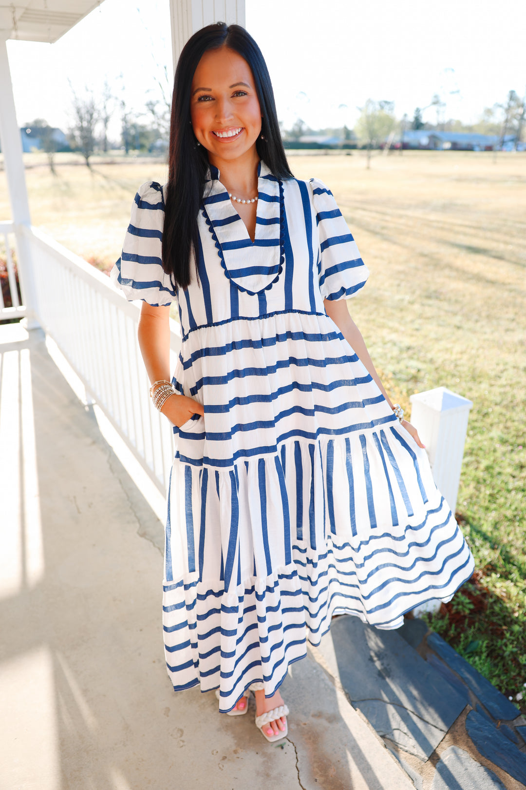 Sally Stripes Midi Dress "Navy"