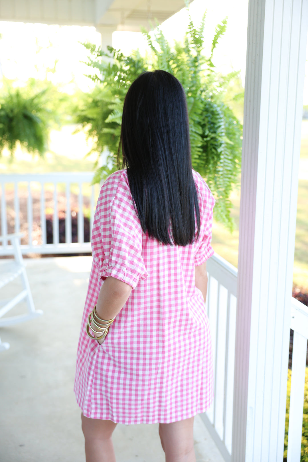 Southern Gingham Print Dress "Pink"