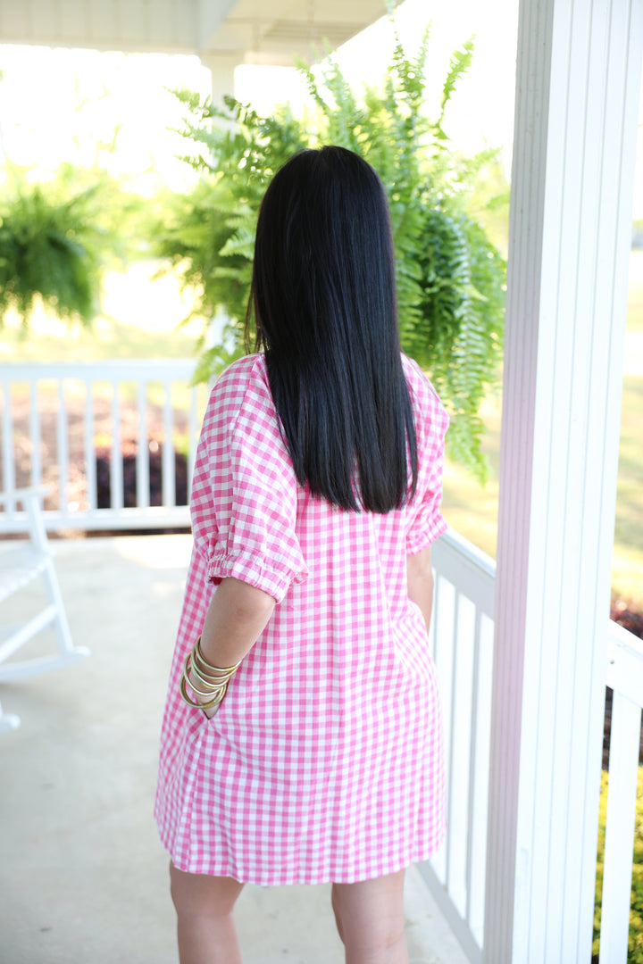 Southern Gingham Print Dress "Pink"