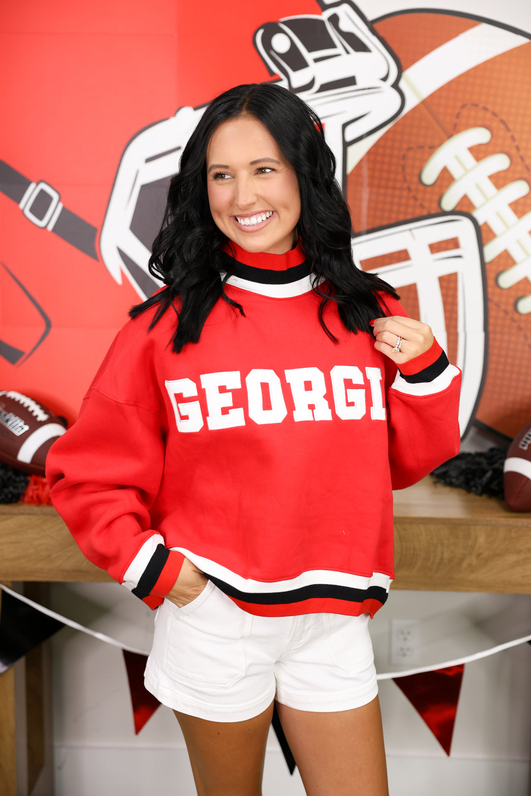 GEORGIA Colorblock Trim Sweatshirt "Red"